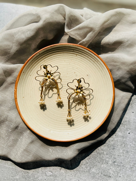 Golden Blossom Pearl Drop Earrings