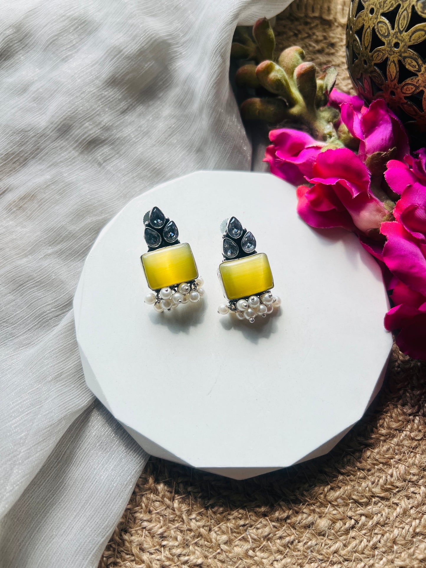 Pearl Glow Silver Studs -