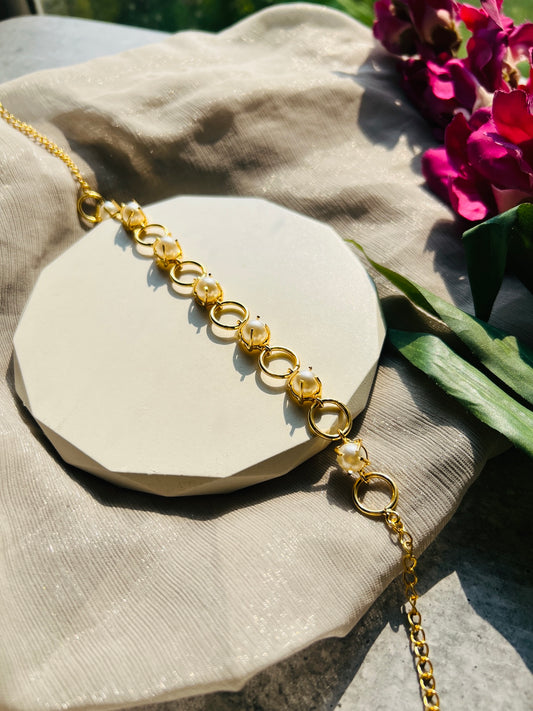 Golden Pearl Link Necklace & Earrings Set