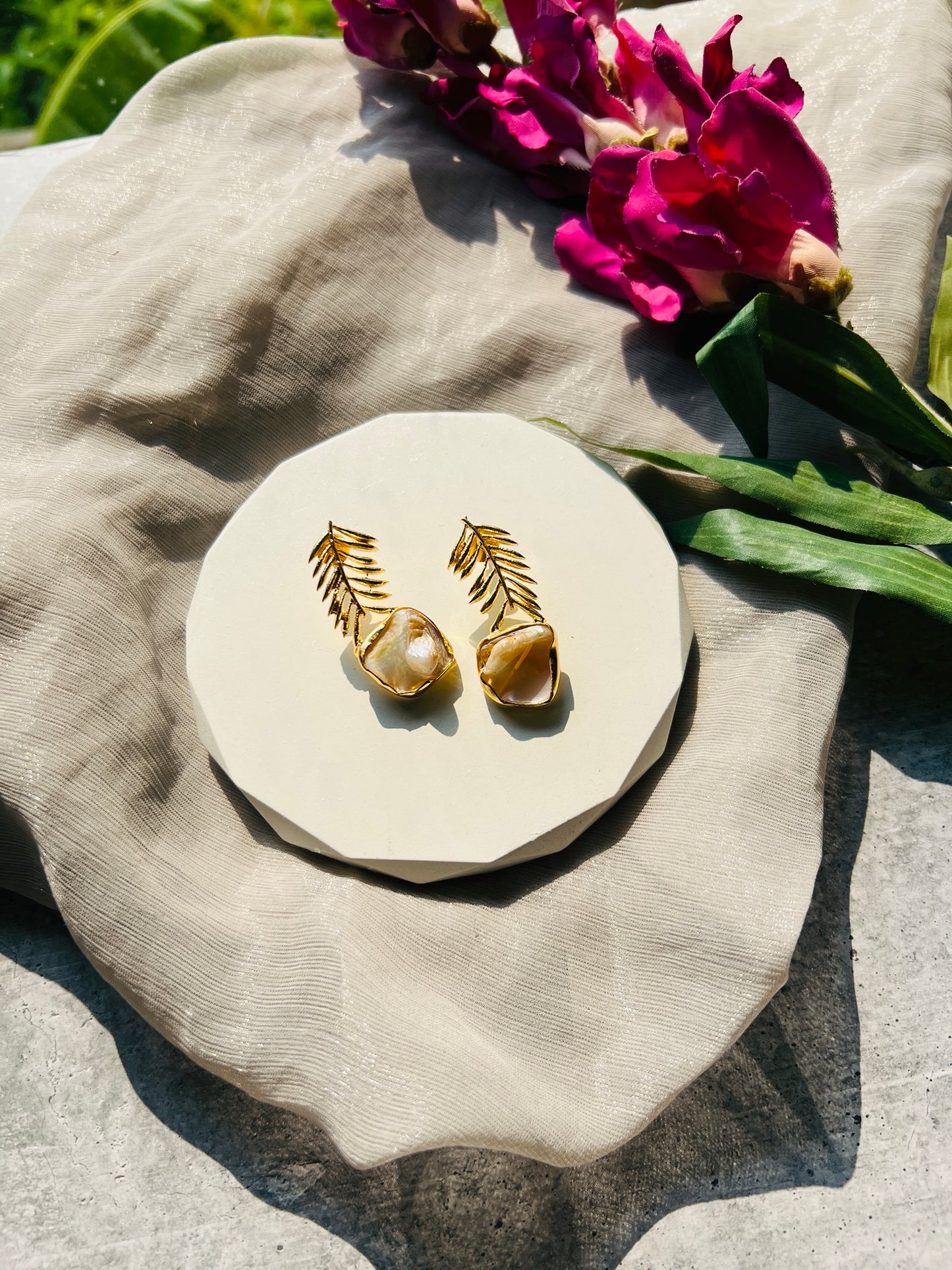 Golden Fern Natural Stone Earrings