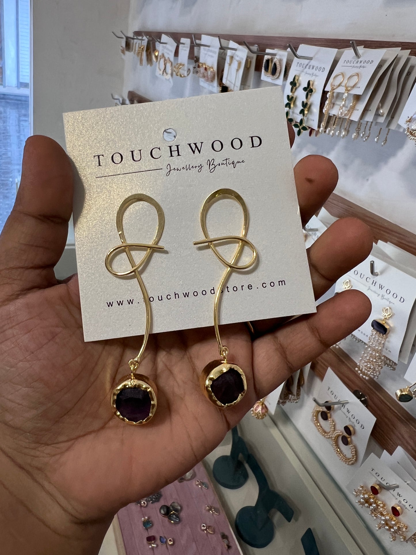 Golden Loop Natural Stone Drop Earrings