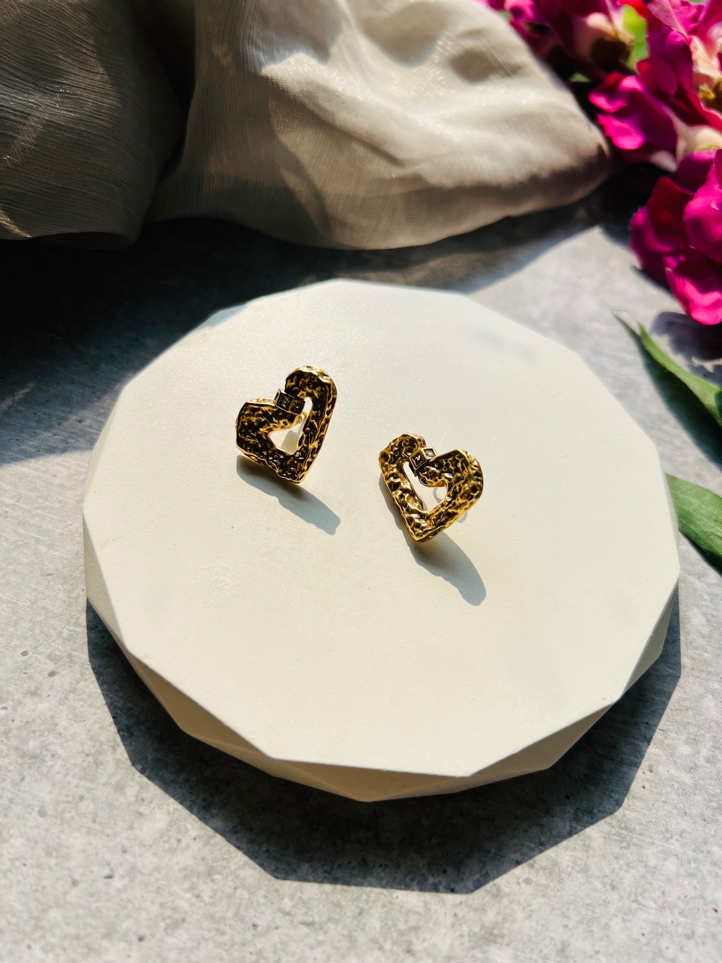 Golden Embrace Heart Studs