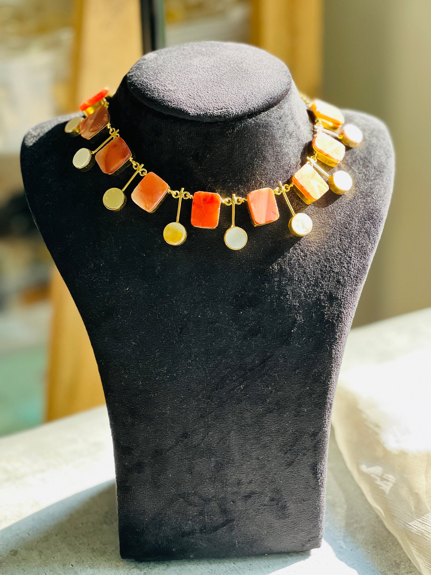 Coral Stone Gold Drop Necklace