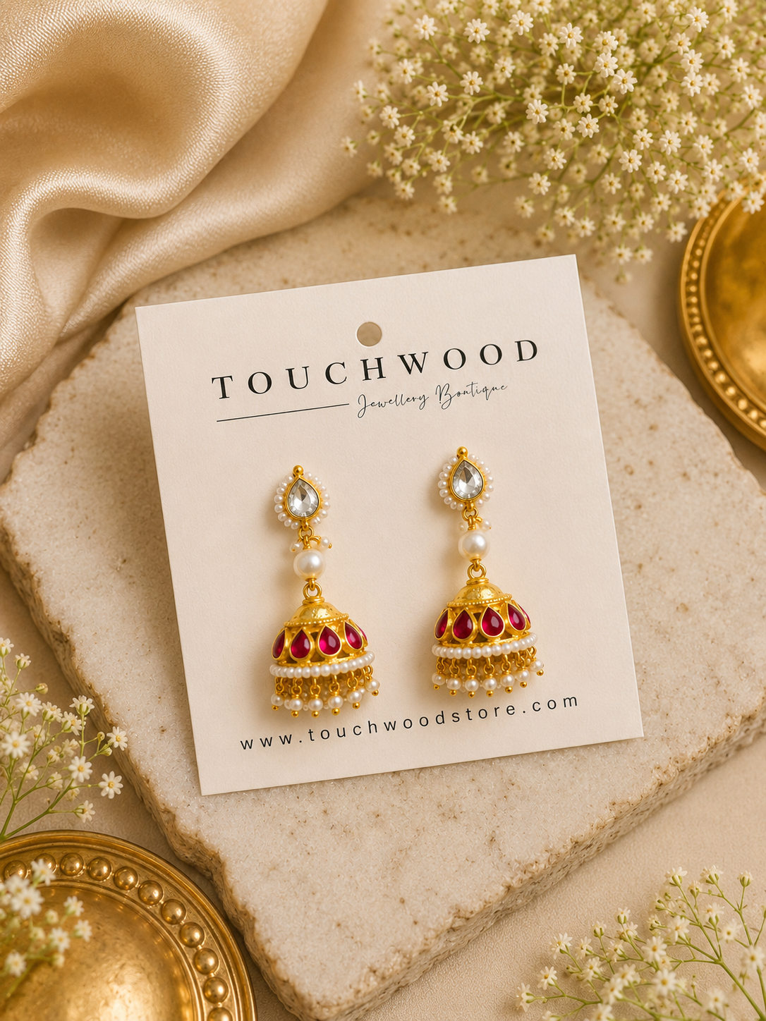 Ruby Pearl Petite Jhumkas