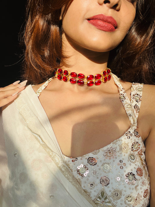 RAYANA CHERRY-RED STONE CHOKER - Neckpiece
