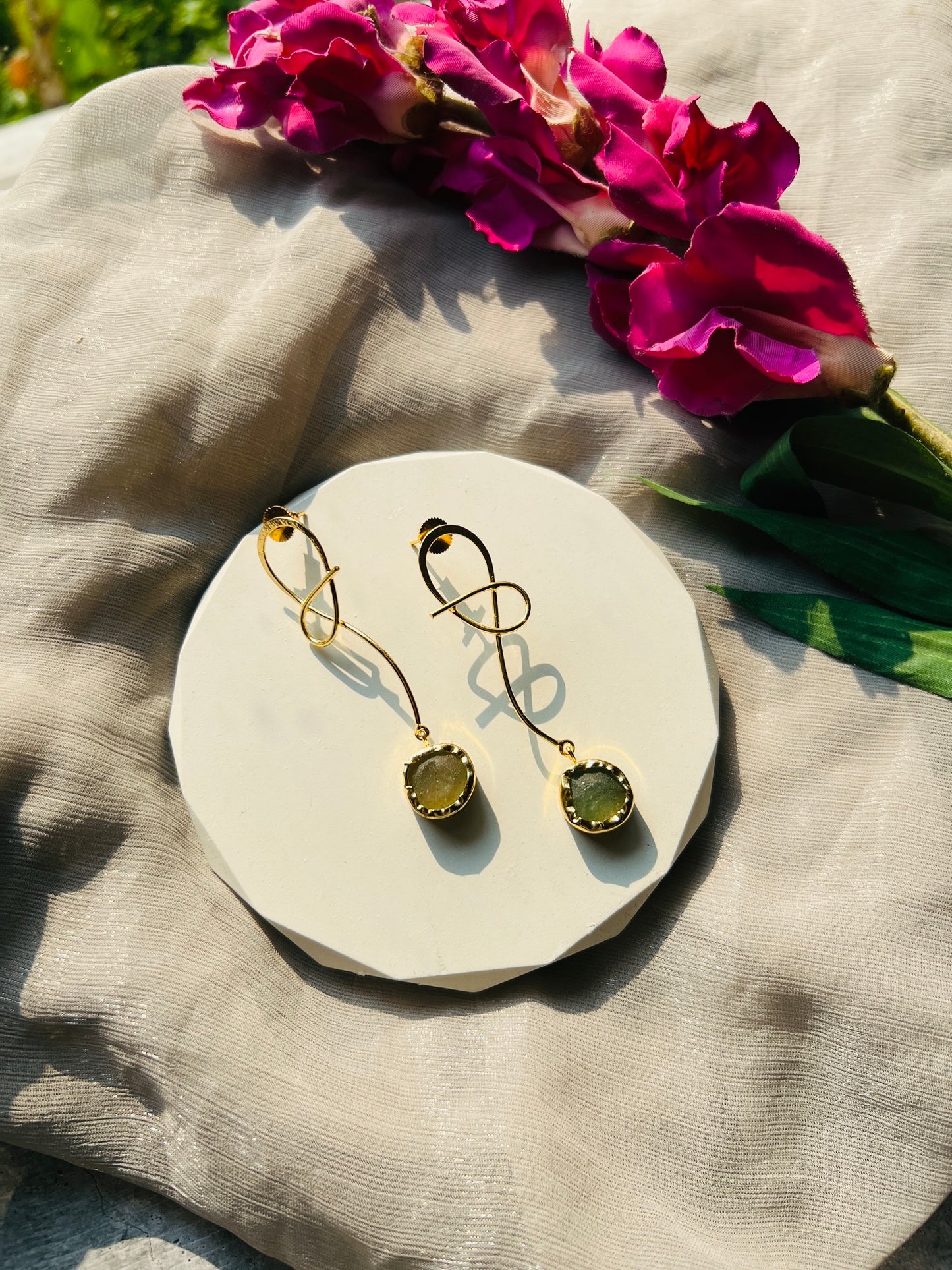 Golden Loop Natural Stone Drop Earrings