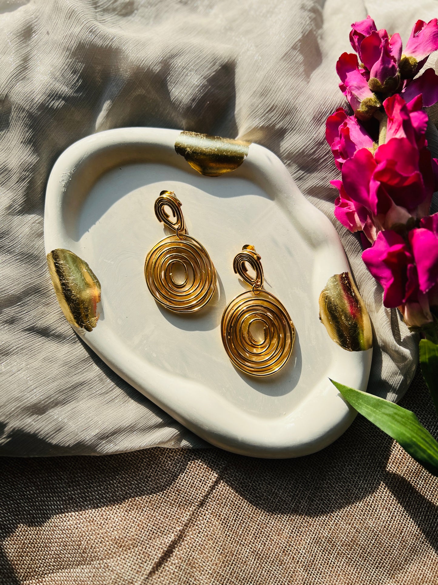 Golden Whorl Drop Earrings