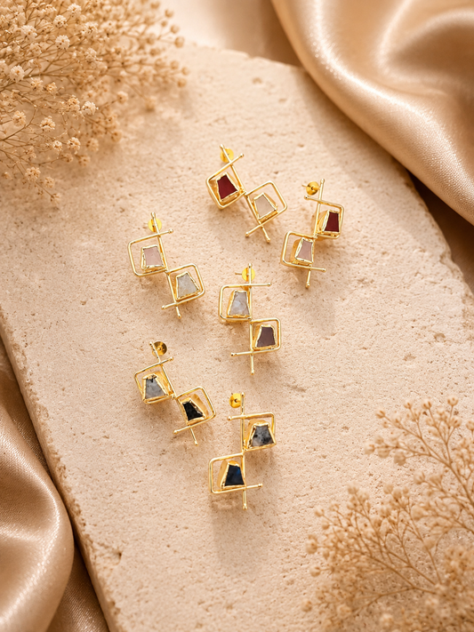 Geometric Gemstone Stud Earrings