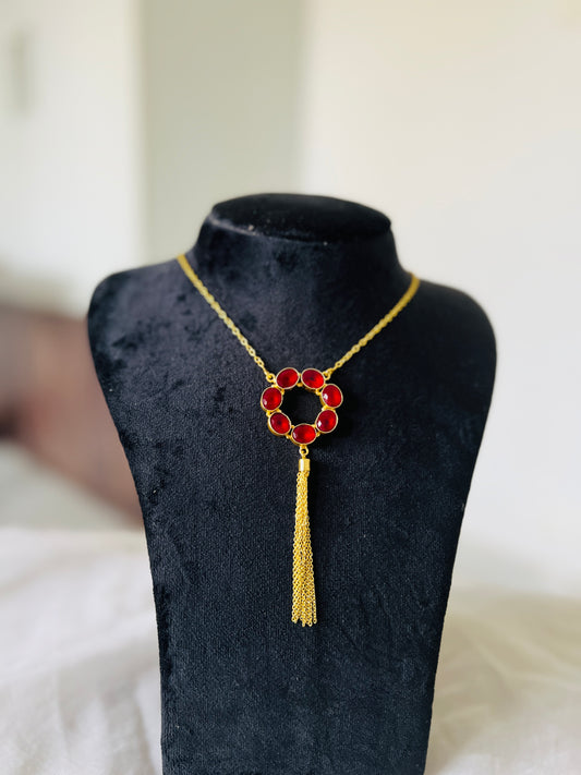 Red Pendant Tassel Chain - Neckpiece