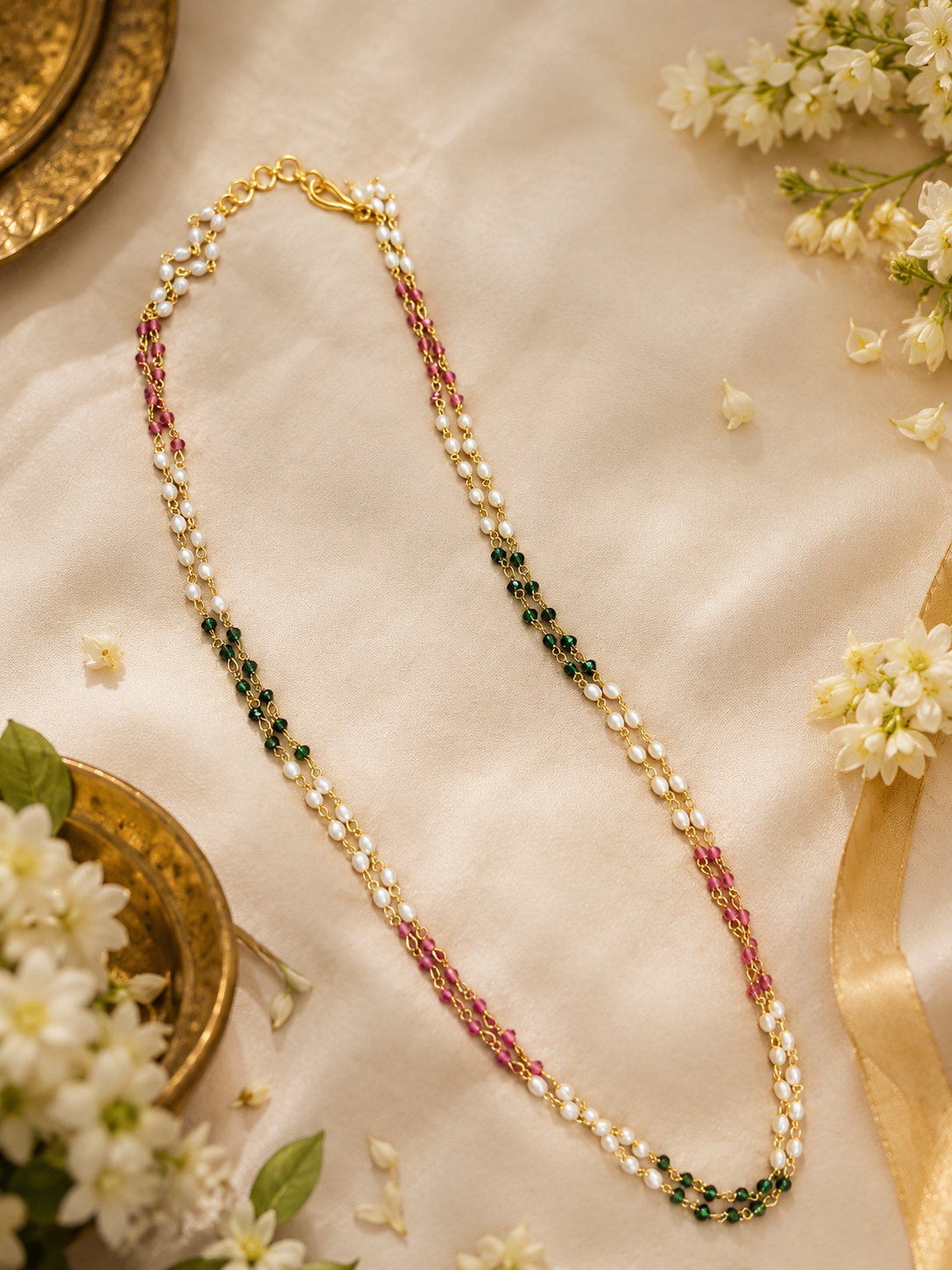 Emerald Blush CZ Pearl Necklace