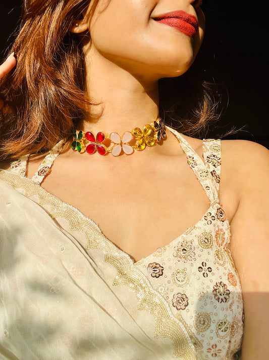 EVANTHIA MULTICOLOUR FLOWER CHOKER - Neckpiece