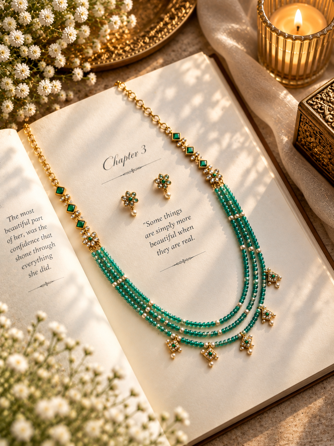 Emerald Pearl Cascade Necklace
