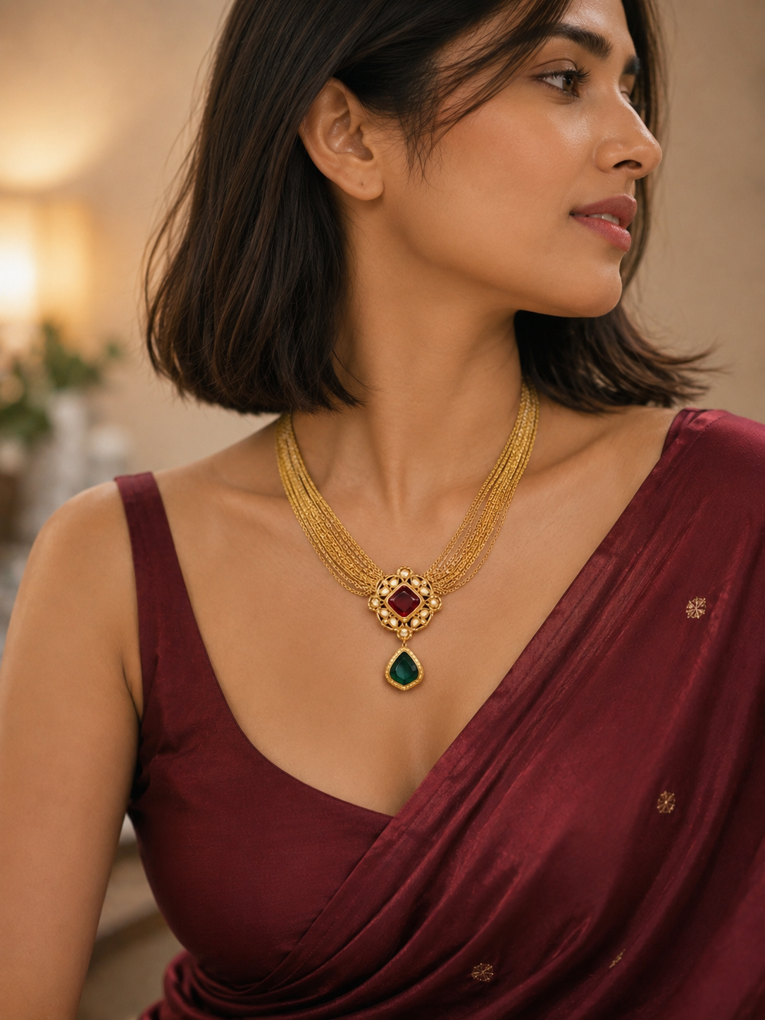 Regal Ruby Emerald Cascade Necklace Set
