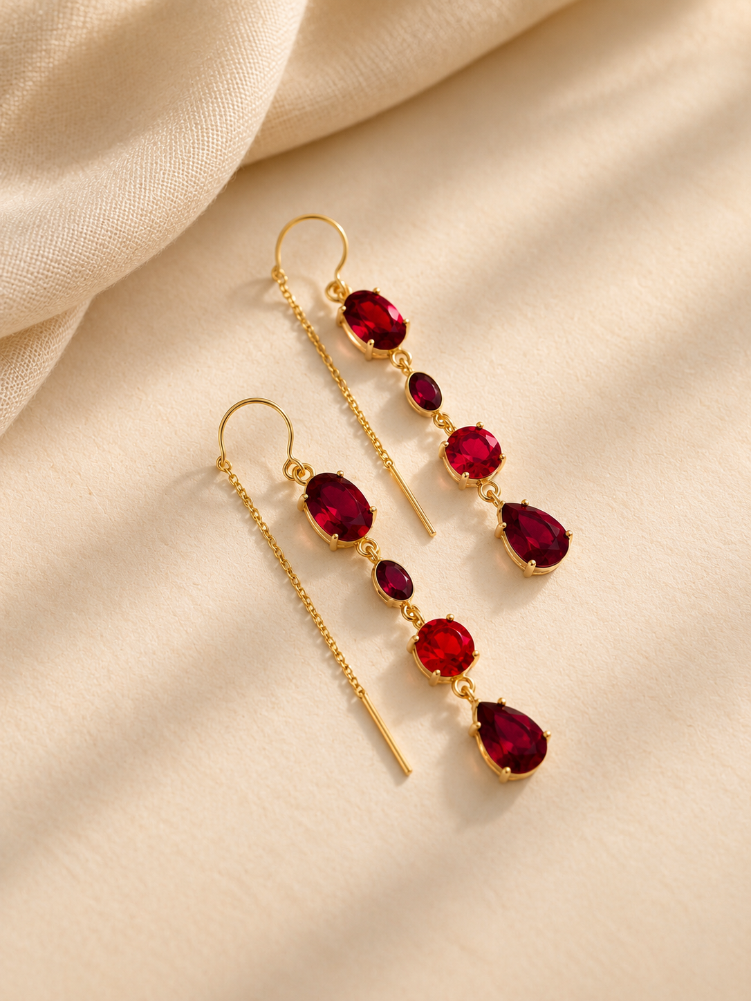 Ruby Radiance Chain Earrings