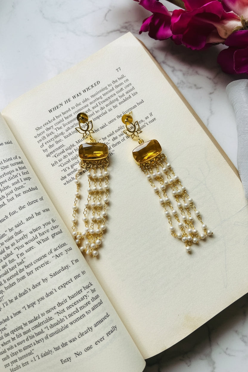 Lotus Radiance Pearl Dangle Earrings