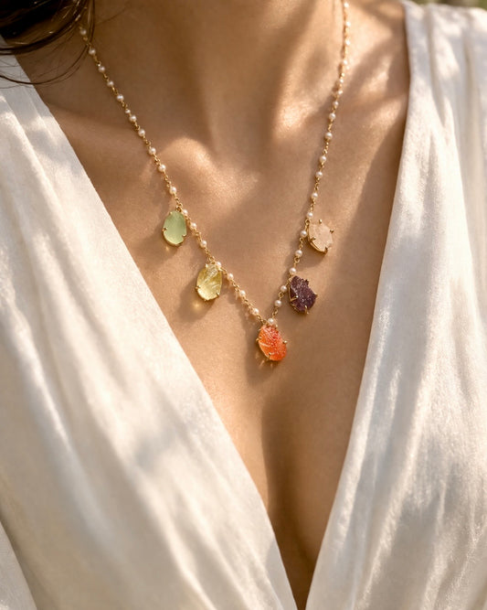 Natural Stone Blossom Drop Necklace