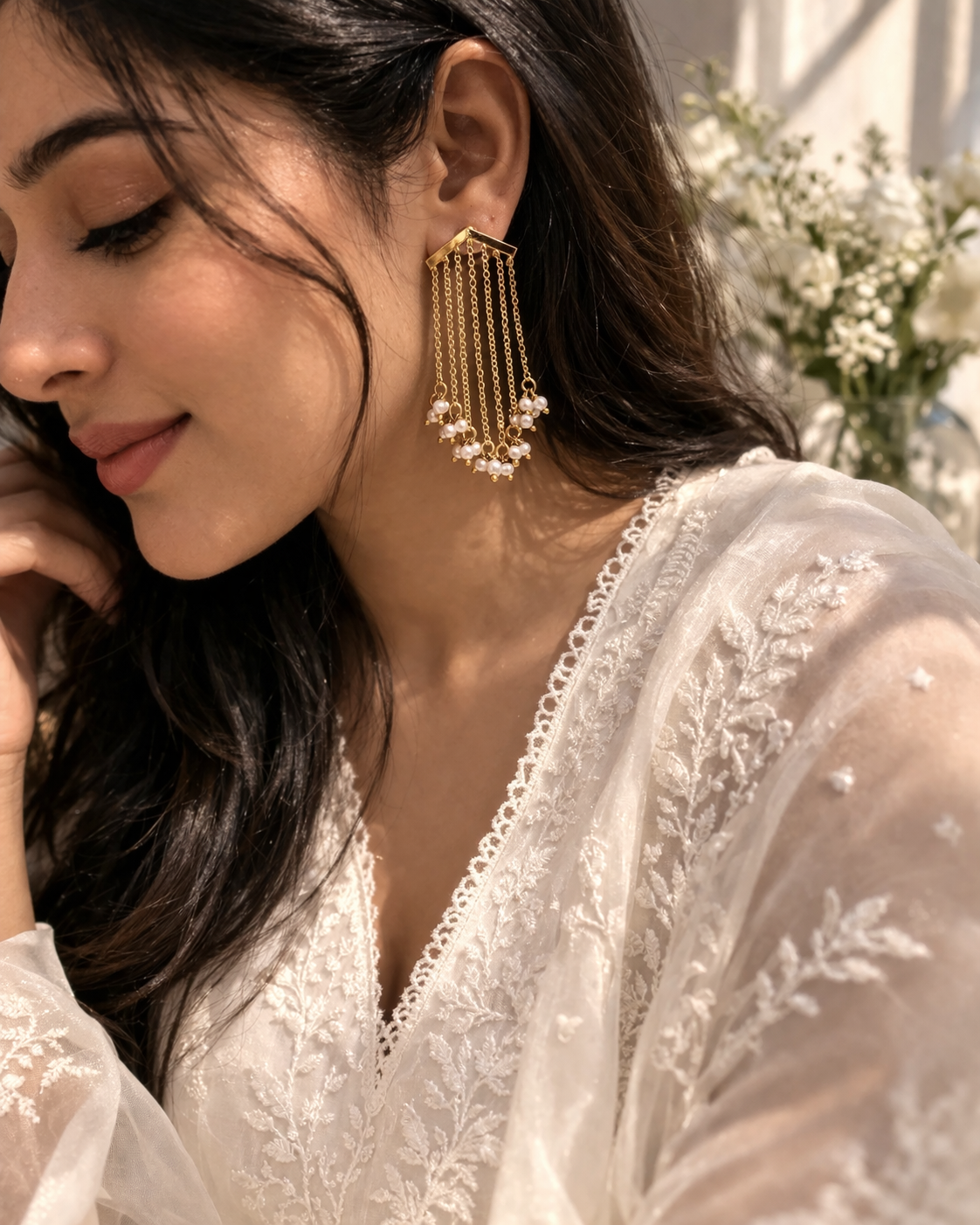 Pearl Cascade Fringe Earrings