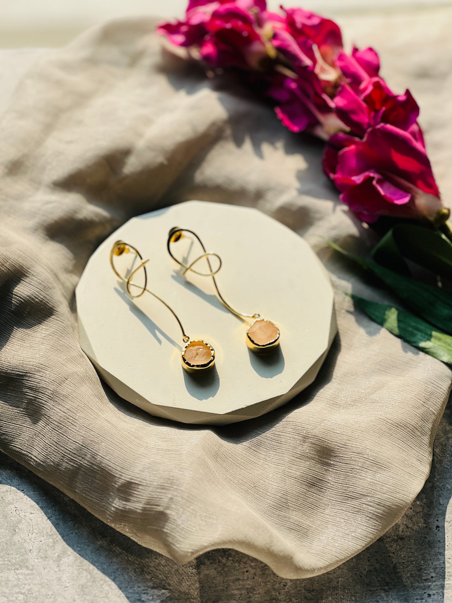 Golden Loop Natural Stone Drop Earrings