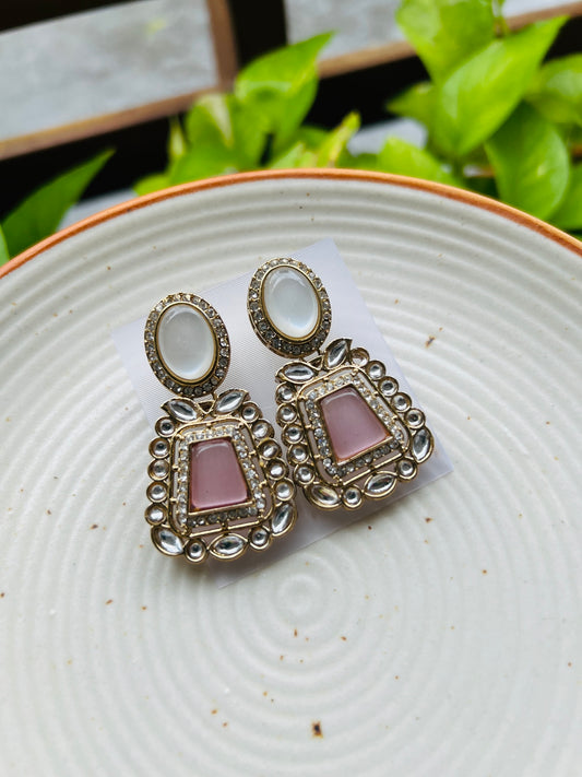 POLKI KUNDAN PINK STONE EARRING - Earrings