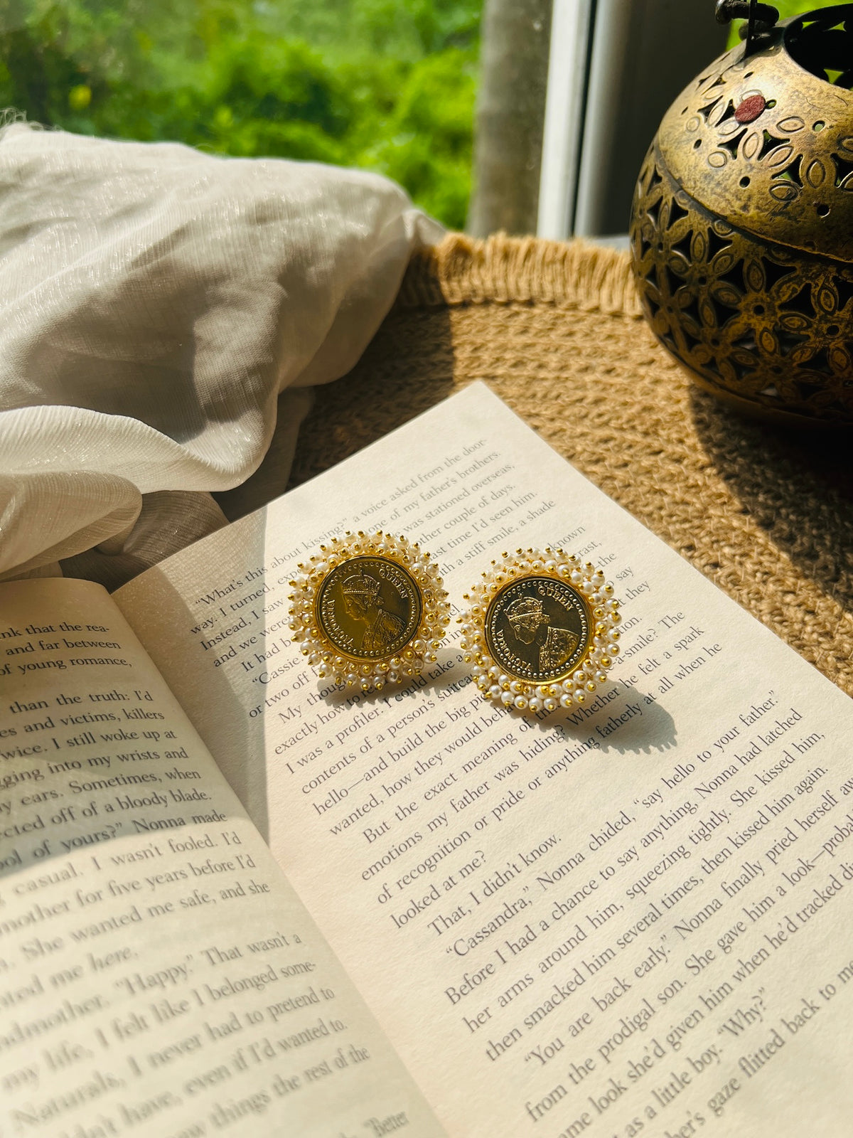Maharani Coin Pearl Stud Earrings