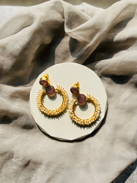 Amethyst Pearl Halo Earrings