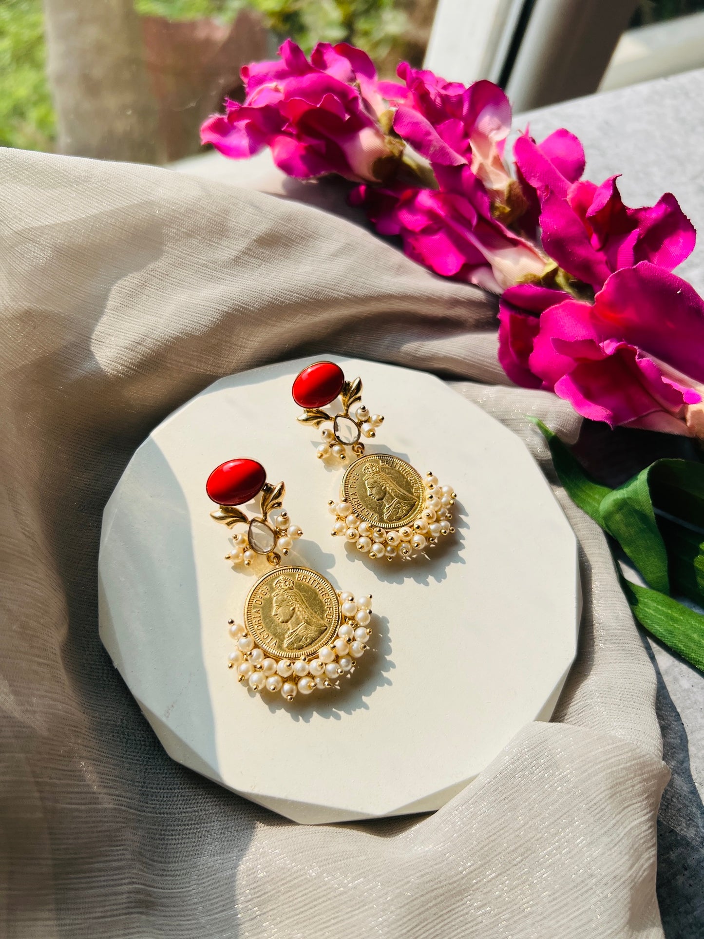 Royal Heirloom Coin Pearl Earrings