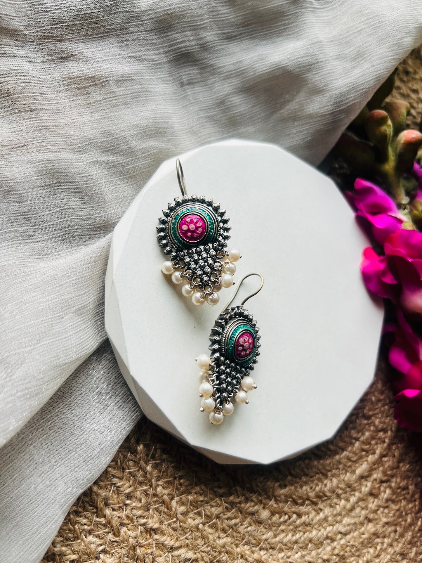 Artisan Pearl Silver Hoops - Earrings