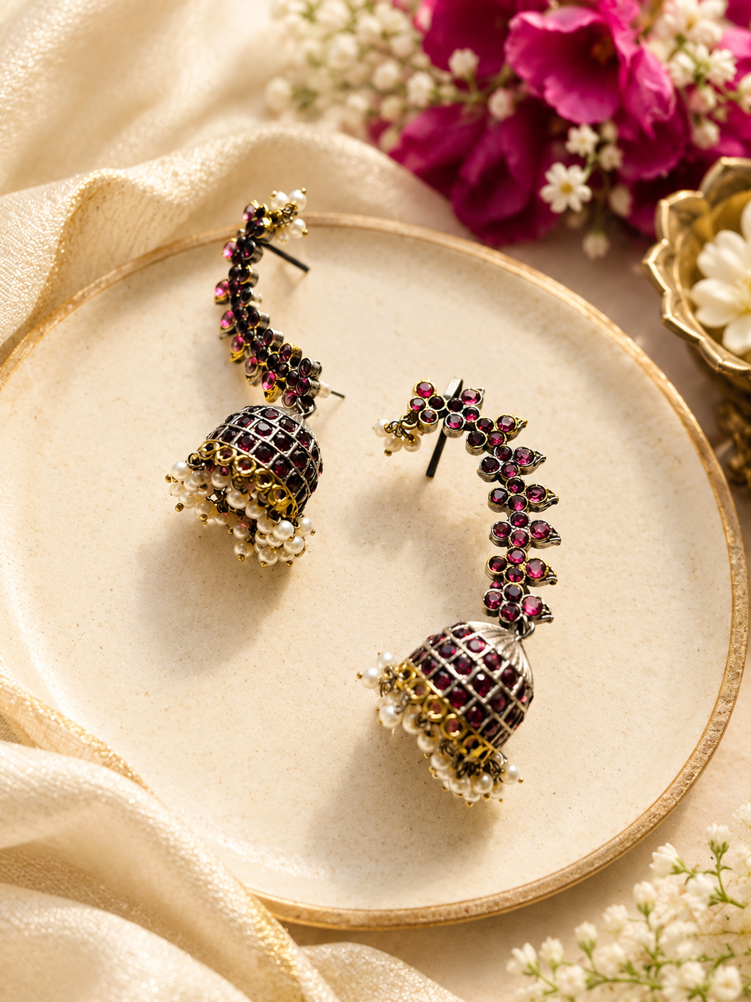 Raktambara Rajwada Jhumka Ear Cuff