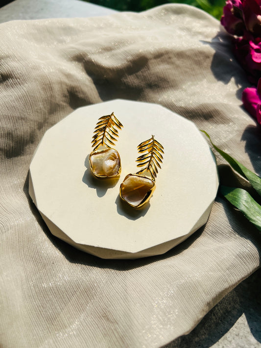 Golden Fern Natural Stone Earrings