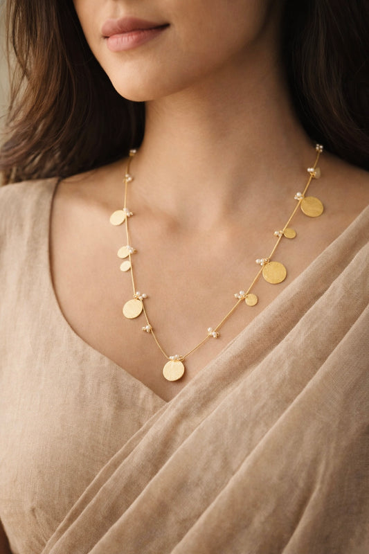 Celestia Pearl Disc Long Necklace