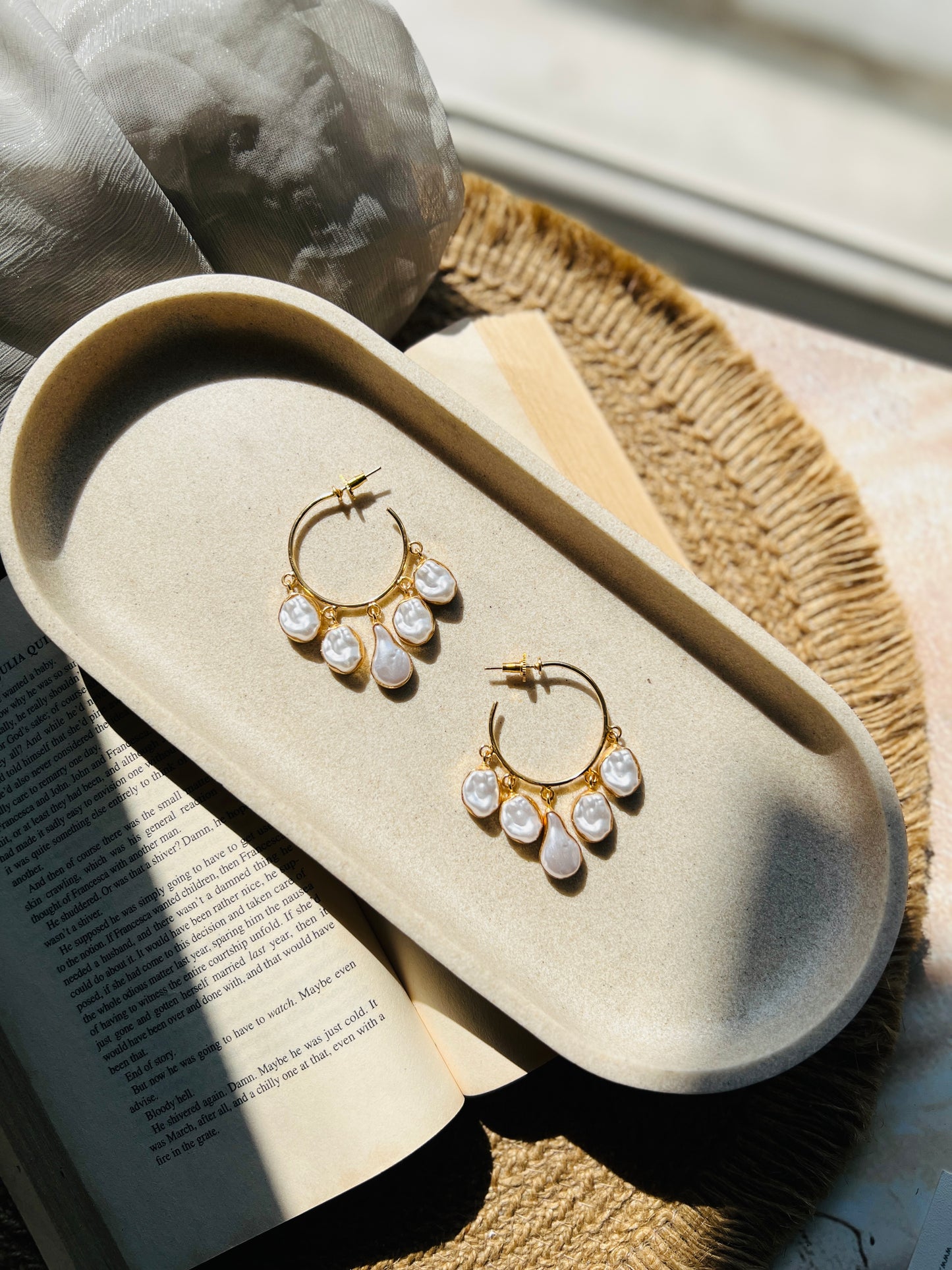 Ivory Aura Pearl Hoops