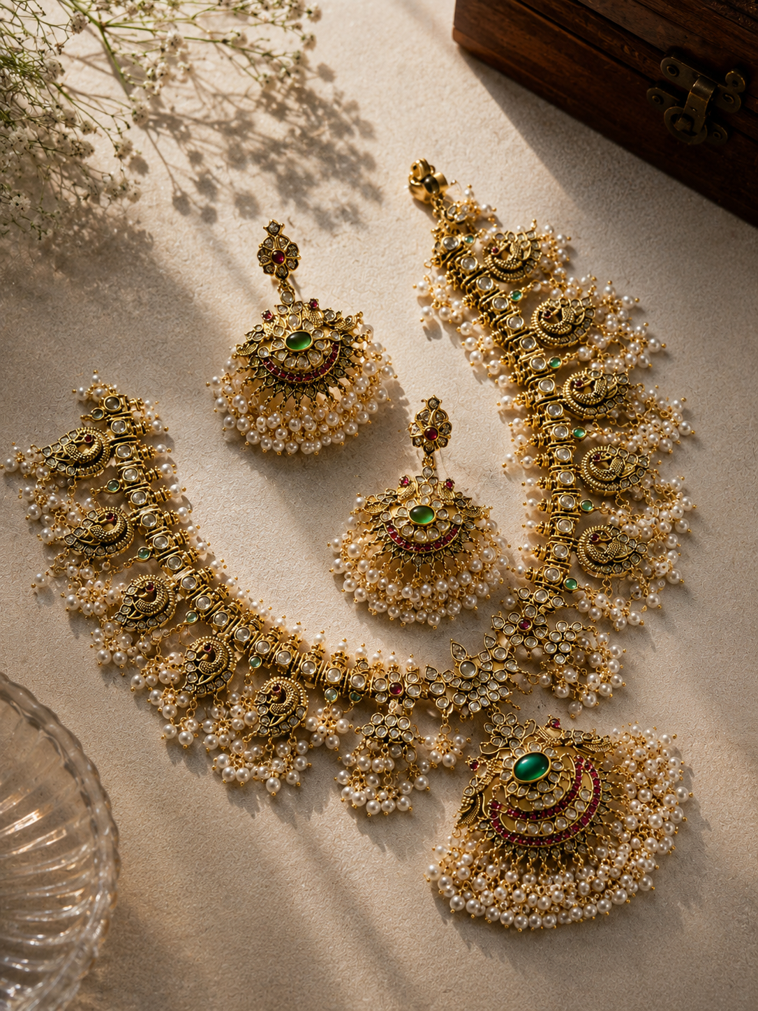 Mayura Emerald Gutta Pusalu Necklace Set
