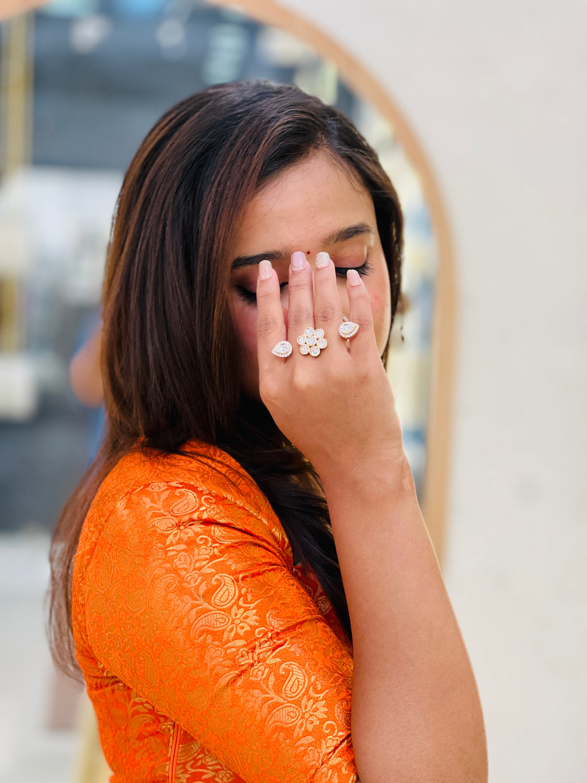 Floral Kundan Adjustable Ring