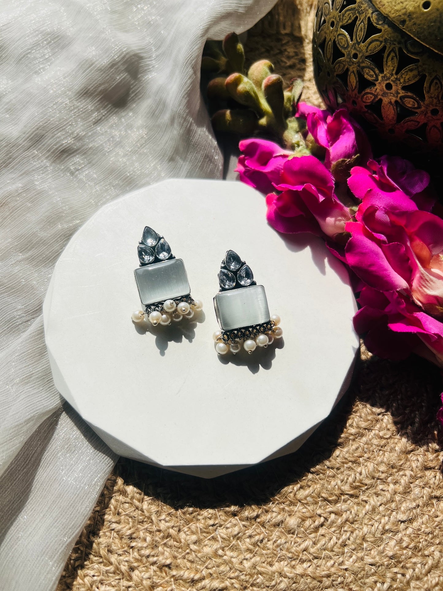 Pearl Glow Silver Studs -