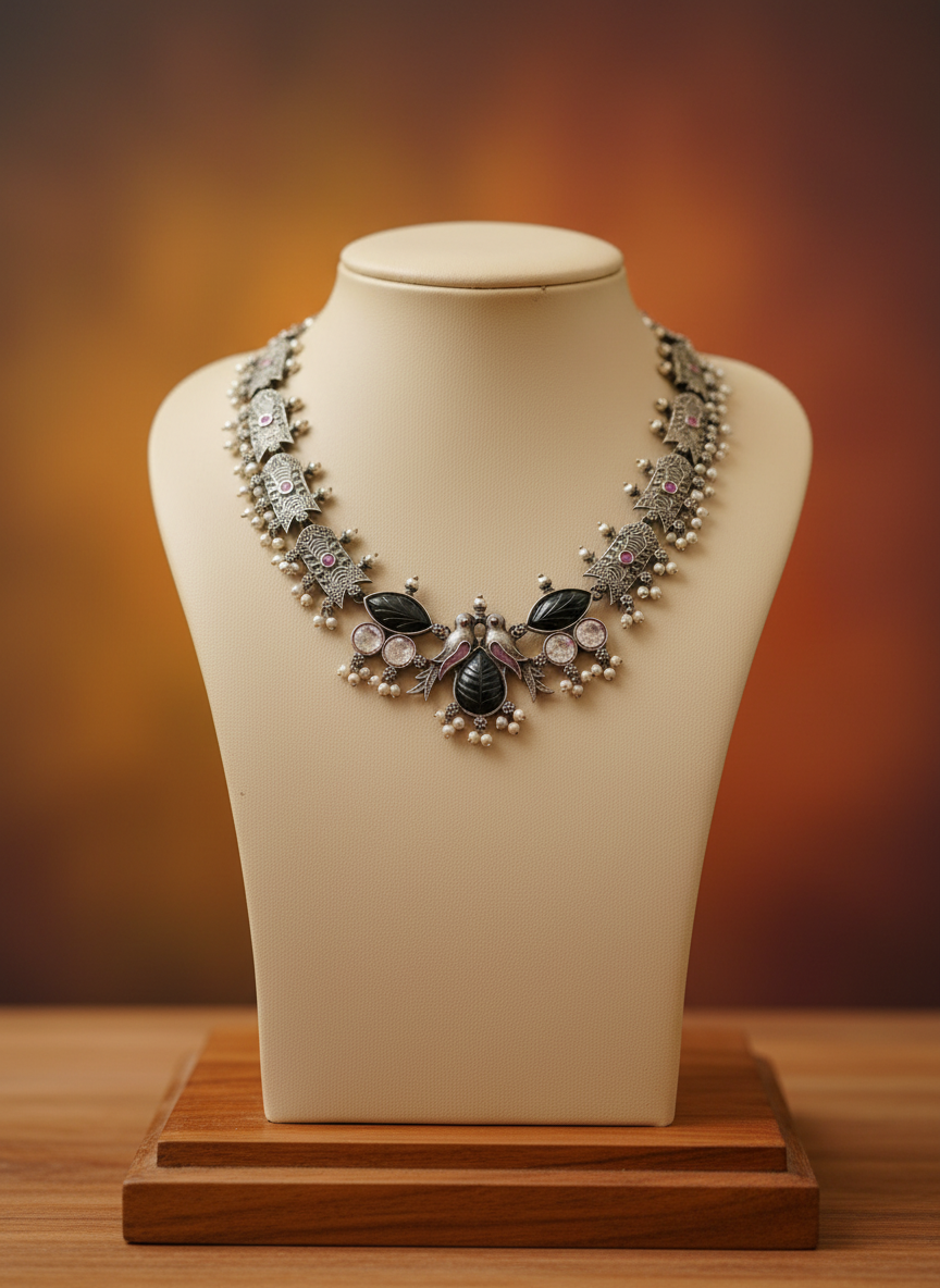 NISHKA BLACK STONE SILVER NECKPIECE