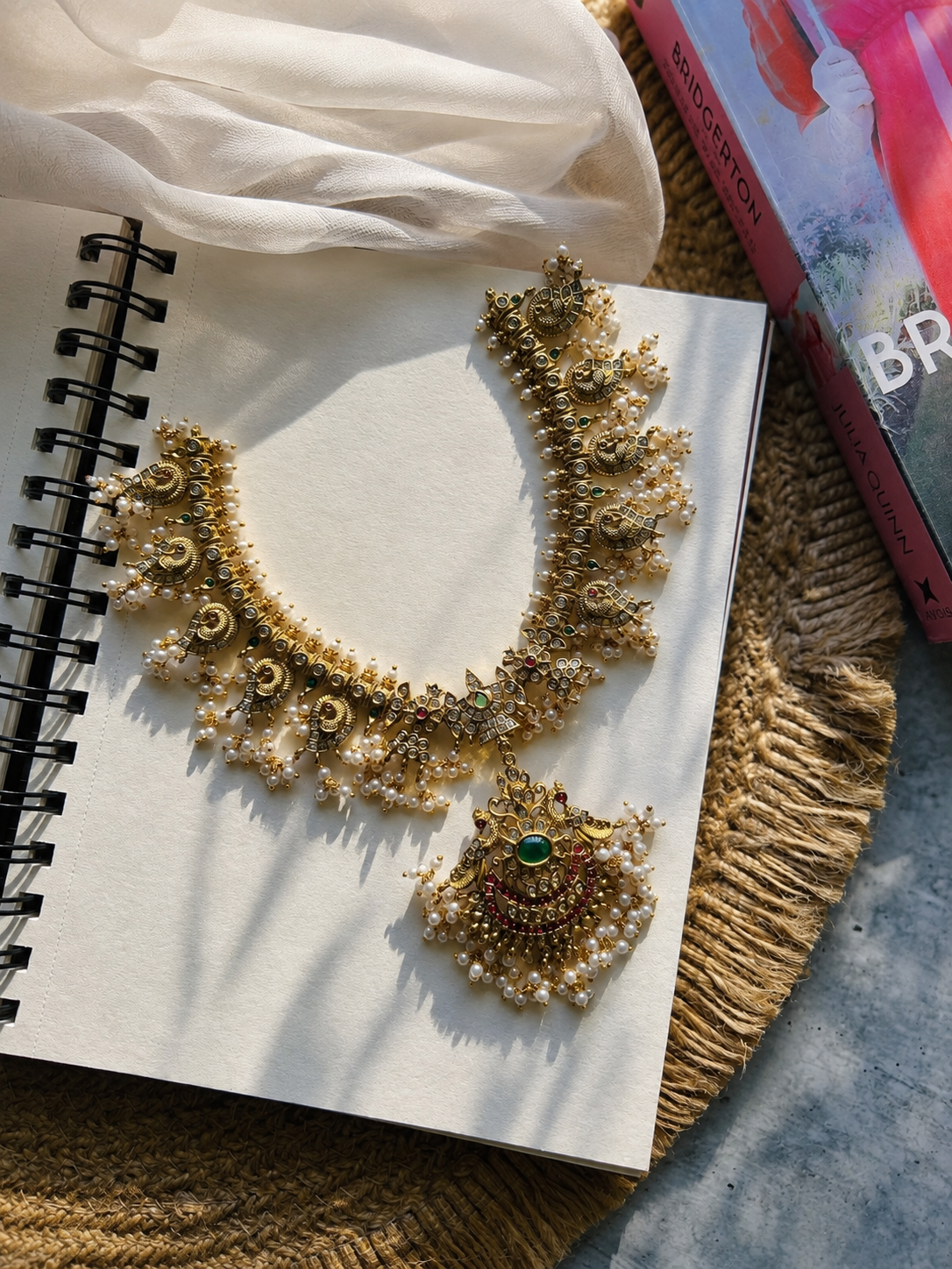 Mayura Emerald Gutta Pusalu Necklace Set