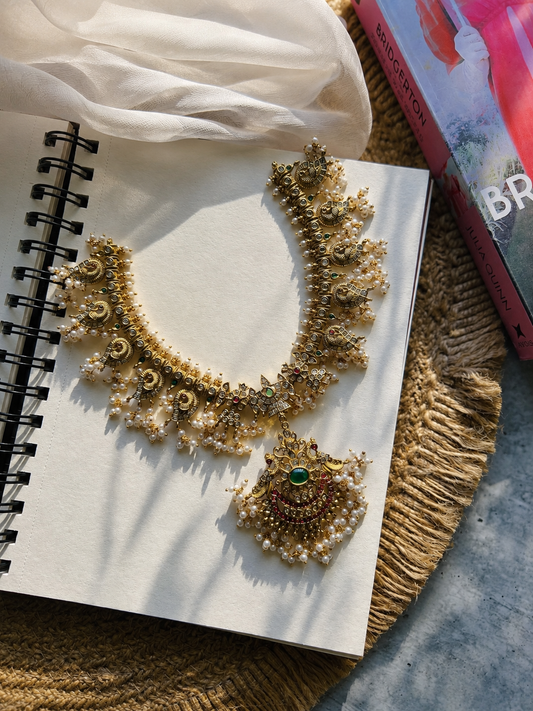 Mayura Emerald Gutta Pusalu Necklace Set