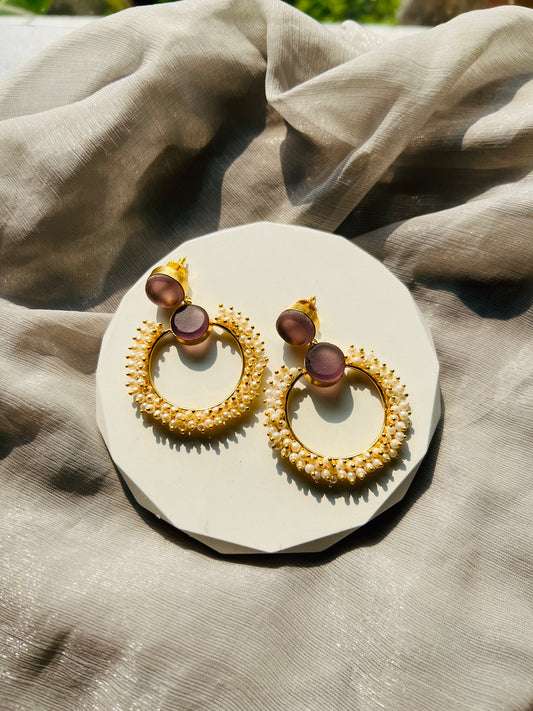 Amethyst Pearl Halo Earrings