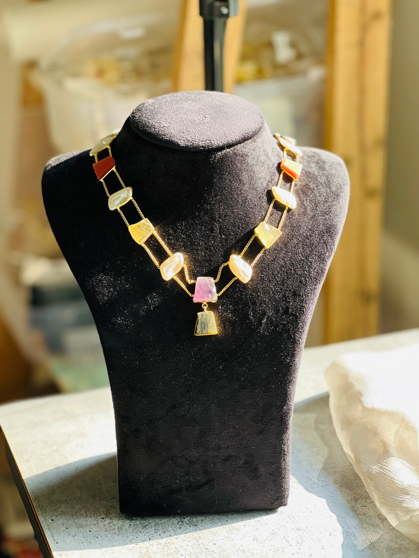Multi-Stone Gold Layered Necklace