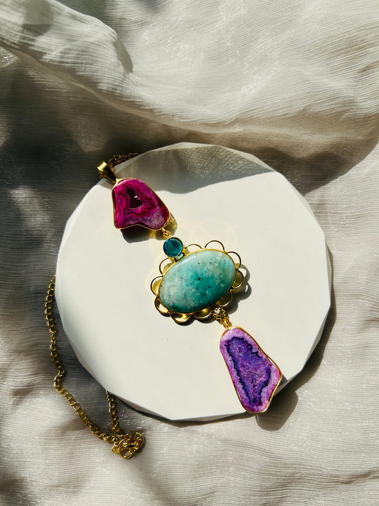 Natural Stone Long Pendant chain - Neckpiece