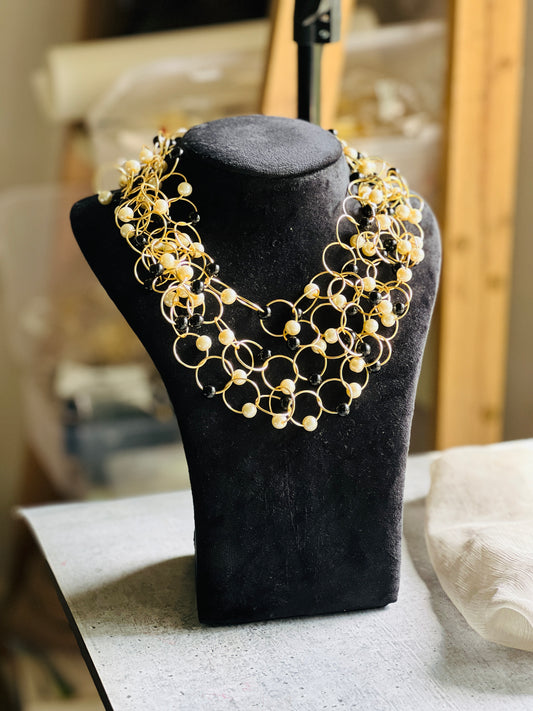 Midnight Pearl Mesh Statement Necklace