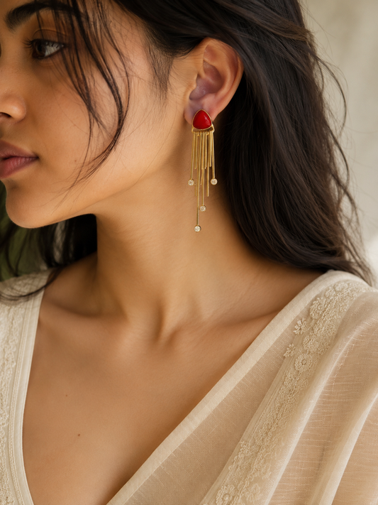 Scarlet Starlight Tassel Earrings