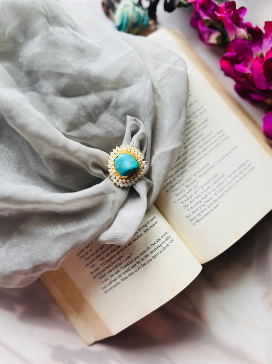 Pearl Glow Turquoise Blue Natural Stone Ring