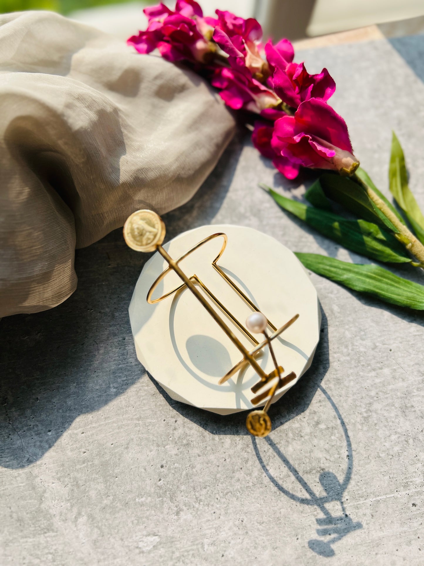 Aurora Coin Pearl Adjustable Bangle