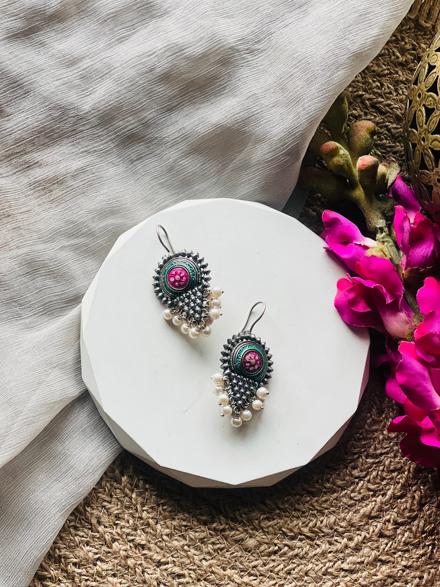 Artisan Pearl Silver Hoops - Earrings