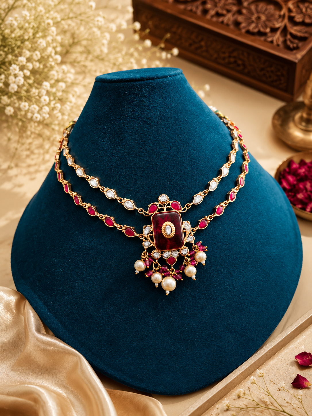Ruby Veil Dual-Layer Necklace