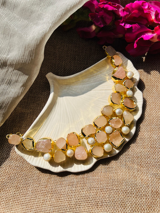 Rose quarts Pearl Necklace - Neckpiece