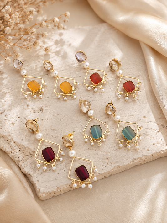 Aurora Gemstone Pearl Earrings
