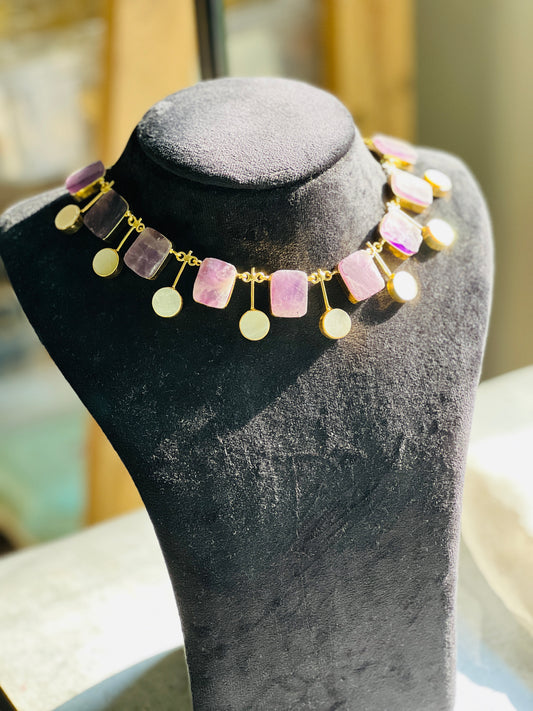 Coral Stone Gold Drop Necklace