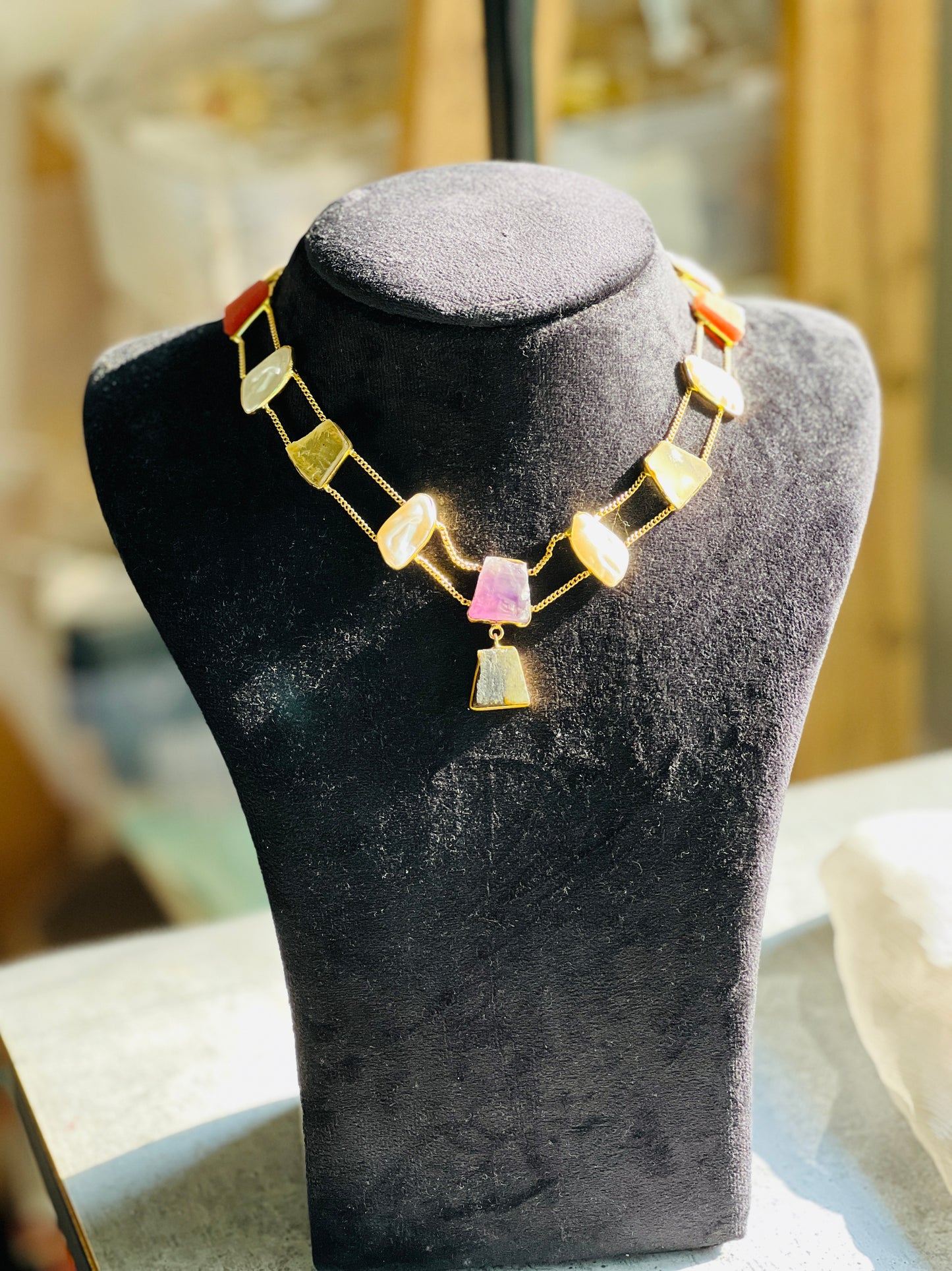 Multi-Stone Gold Layered Necklace